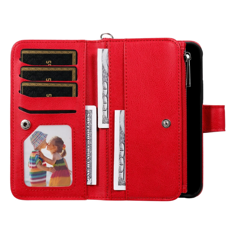 For iPhone 16 Pro Max Solid Color 2 in 1 Zipper Shockproof Phone Case(Red)