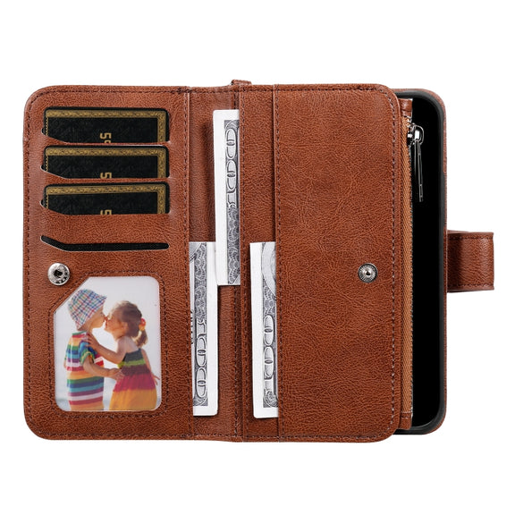For iPhone 16 Pro Max Solid Color 2 in 1 Zipper Shockproof Phone Case(Brown)