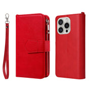 For iPhone 16 Pro Solid Color 2 in 1 Zipper Shockproof Phone Case(Red)