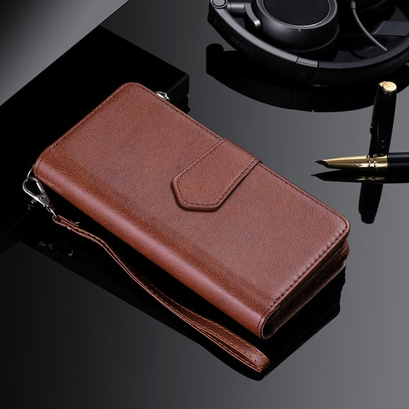 For iPhone 16 Pro Solid Color 2 in 1 Zipper Shockproof Phone Case(Brown)