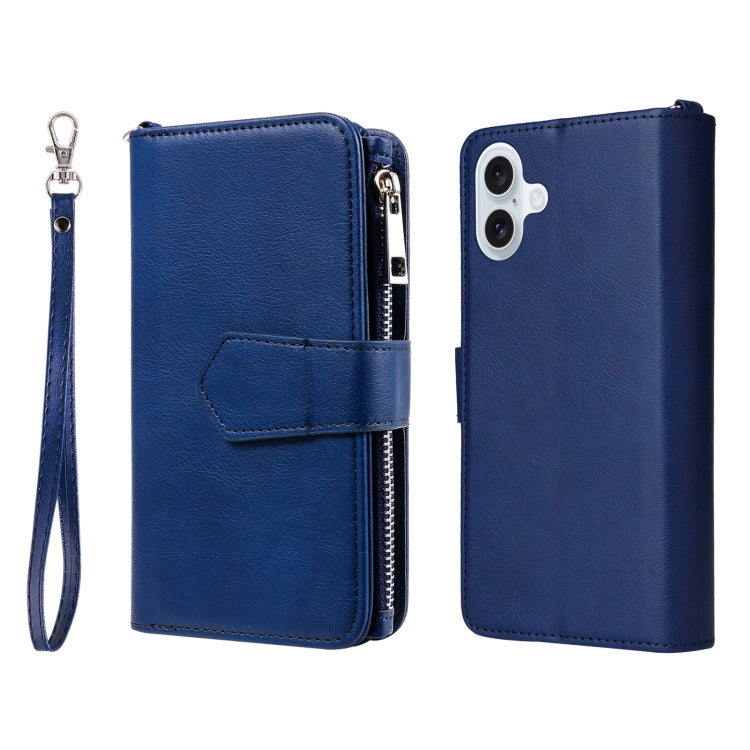 For iPhone 16 Plus Solid Color 2 in 1 Zipper Shockproof Phone Case(Blue) - free shipping - PMC Jewellery - Order now!