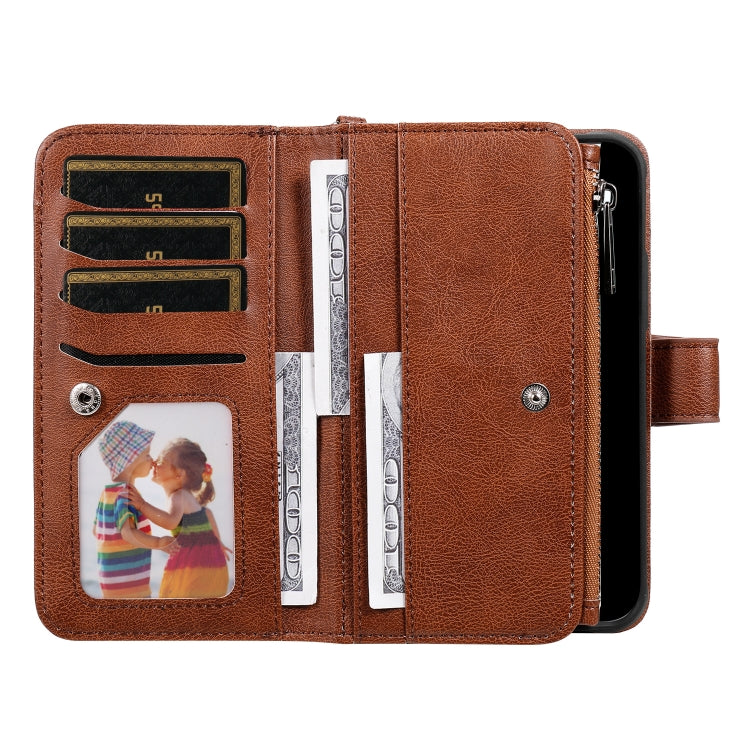 For iPhone 16 Plus Solid Color 2 in 1 Zipper Shockproof Phone Case(Brown)