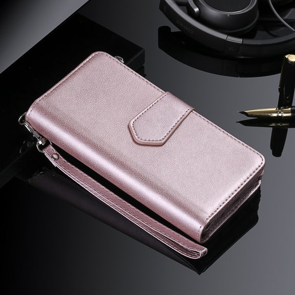 For iPhone 16 Plus Solid Color 2 in 1 Zipper Shockproof Phone Case(Rose Gold)