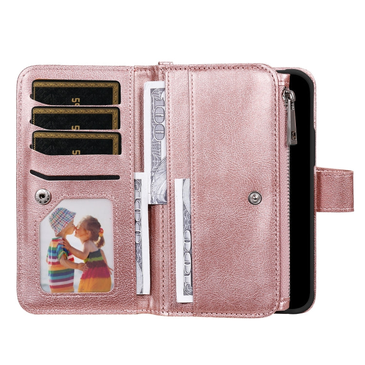 For iPhone 16 Plus Solid Color 2 in 1 Zipper Shockproof Phone Case(Rose Gold)