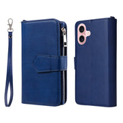 For iPhone 16 Solid Color 2 in 1 Zipper Shockproof Phone Case(Blue)