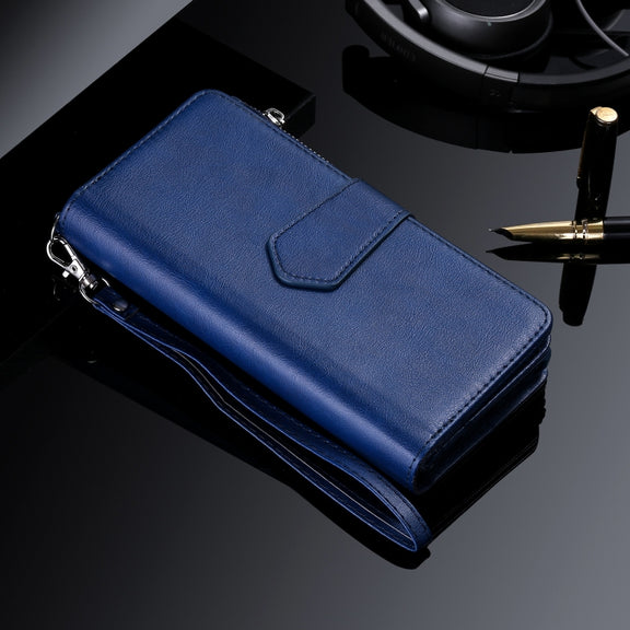 For iPhone 16 Solid Color 2 in 1 Zipper Shockproof Phone Case(Blue)