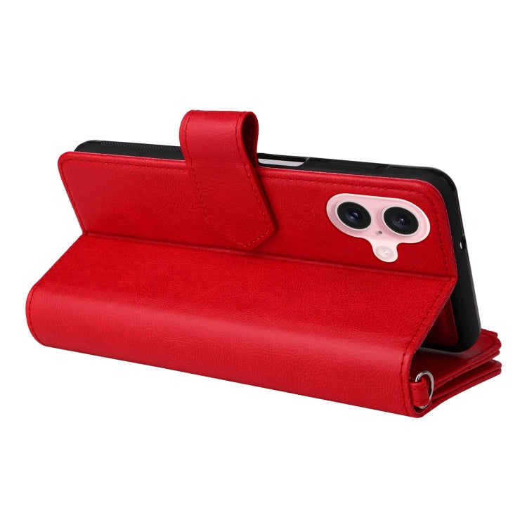 For iPhone 16 Solid Color 2 in 1 Zipper Shockproof Phone Case(Red)