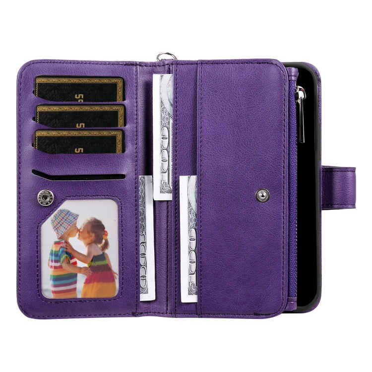 For iPhone 16 Solid Color 2 in 1 Zipper Shockproof Phone Case(Purple)