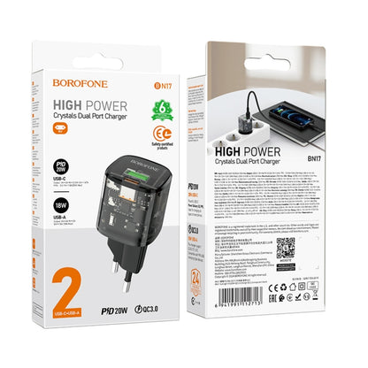 BOROFONE BN17 PD20W USB, USB-C / Type-C Charger, Plug Type:EU Plug(Black) - USB Charger by Borofone | Online Shopping South Africa | PMC Jewellery | Buy Now Pay Later Mobicred