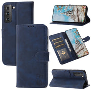 For Samsung Galaxy S25 5G Embossed Happy Cat Pattern Flip Leather Phone Case(Blue)