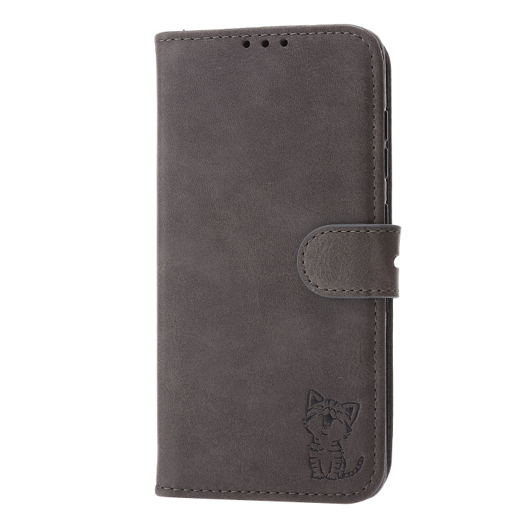 For Samsung Galaxy S25+ 5G Embossed Happy Cat Pattern Flip Leather Phone Case(Grey) - Galaxy S25+ 5G Cases by PMC Jewellery | Online Shopping South Africa | PMC Jewellery | Buy Now Pay Later Mobicred