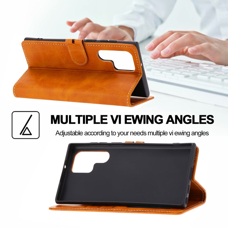 For Samsung Galaxy S25 Ultra 5G Embossed Happy Cat Pattern Flip Leather Phone Case(Yellow) - Galaxy S25 Ultra 5G Cases by PMC Jewellery | Online Shopping South Africa | PMC Jewellery | Buy Now Pay Later Mobicred