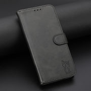 For Samsung Galaxy S25 Ultra 5G Embossed Happy Cat Pattern Flip Leather Phone Case(Black)