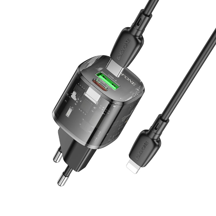 BOROFONE BN17 PD20W USB, Type-C Charger with 1m Type-C to 8 Pin Cable Set, Plug Type:EU Plug(Black) - free shipping - PMC TechLife - Order now!