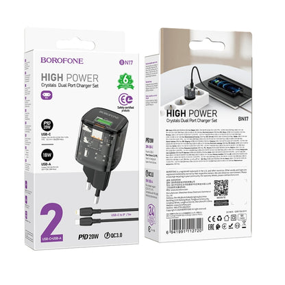 BOROFONE BN17 PD20W USB, Type-C Charger with 1m Type-C to 8 Pin Cable Set, Plug Type:EU Plug(Black) - free shipping - PMC Jewellery - Order now!