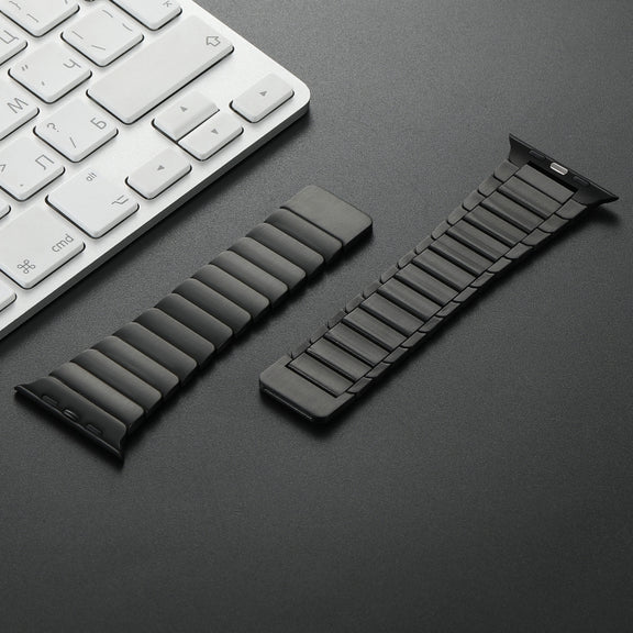 For Apple Watch Series 3 42mm Single Bead Magnetic Stainless Steel Watch Band(Black)