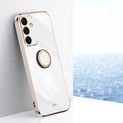For Samsung Galaxy S24 FE 5G XINLI Straight 6D Plating Gold Edge TPU Shockproof Case with Ring Holder(White)