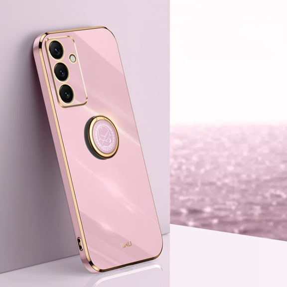 For Samsung Galaxy S24 FE 5G XINLI Straight 6D Plating Gold Edge TPU Shockproof Case with Ring Holder(Cherry Purple)