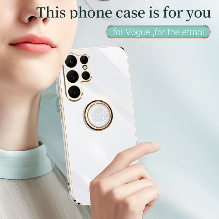 For Samsung Galaxy S25 Ultra 5G XINLI Straight 6D Plating Gold Edge TPU Shockproof Case with Ring Holder(Cherry Purple)