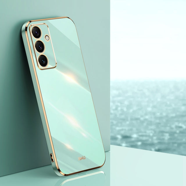 For Samsung Galaxy S24 FE 5G XINLI Straight 6D Plating Gold Edge TPU Phone Case(Mint Green)