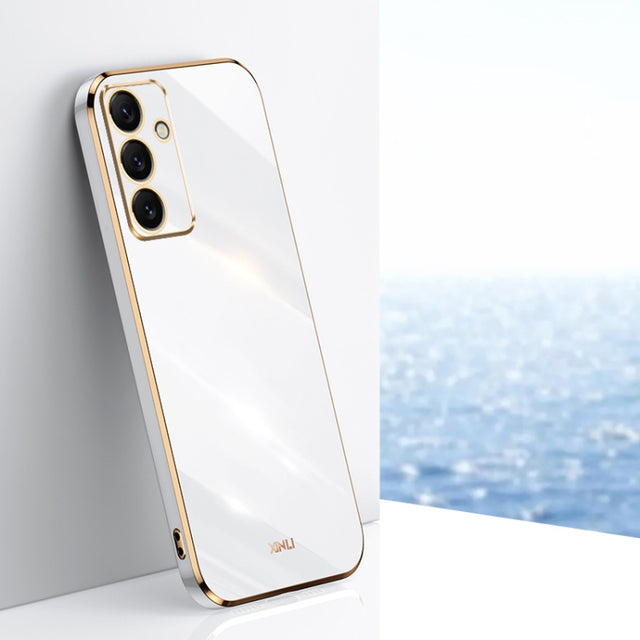For Samsung Galaxy S24 FE 5G XINLI Straight 6D Plating Gold Edge TPU Phone Case(White)