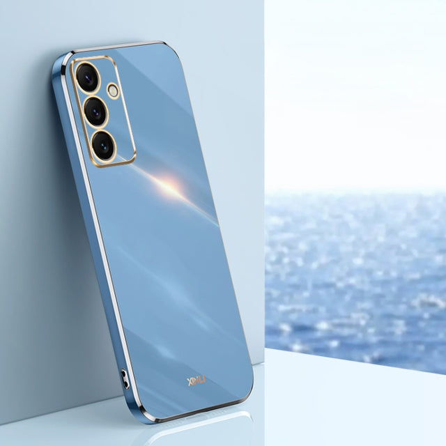 For Samsung Galaxy S24 FE 5G XINLI Straight 6D Plating Gold Edge TPU Phone Case(Celestial Blue)