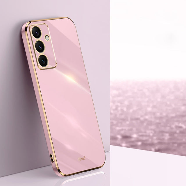 For Samsung Galaxy S24 FE 5G XINLI Straight 6D Plating Gold Edge TPU Phone Case(Cherry Purple)