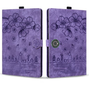 For OnePlus Pad / Pad Pro 12.1 Cartoon Sakura Cat Embossed Leather Tablet Case(Purple)