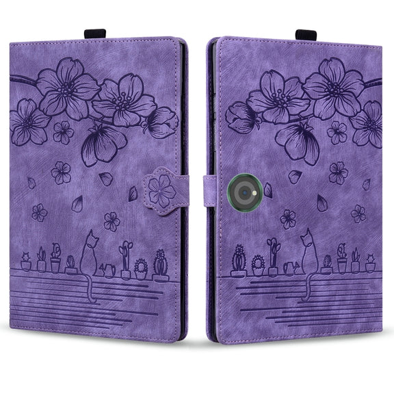 For OnePlus Pad / Pad Pro 12.1 Cartoon Sakura Cat Embossed Leather Tablet Case(Purple)