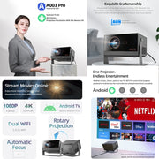 AUN A003 Pro 1920 x 1080P 350 Lumens Portable Home Theater LED HD Digital Projector, UK Plug(Grey)