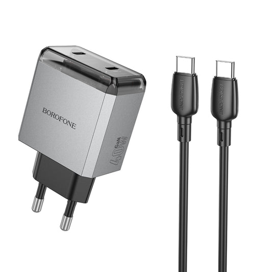 BOROFONE BN21 PD 40W 2 Type-C Charger with 1m Type-C to Type-C Cable Set, For:EU Plug(Tarnish) - USB Charger by Borofone | Online Shopping South Africa | PMC Jewellery | Buy Now Pay Later Mobicred