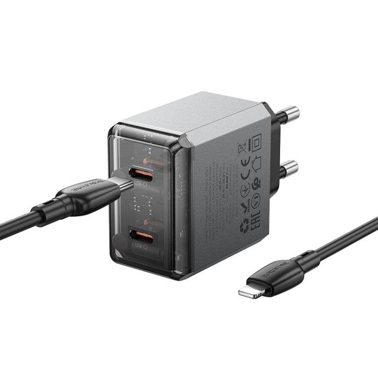 BOROFONE BN21 PD 40W 2 Type-C Charger with 1m Type-C to 8 Pin Cable Set, For:EU Plug(Tarnish)