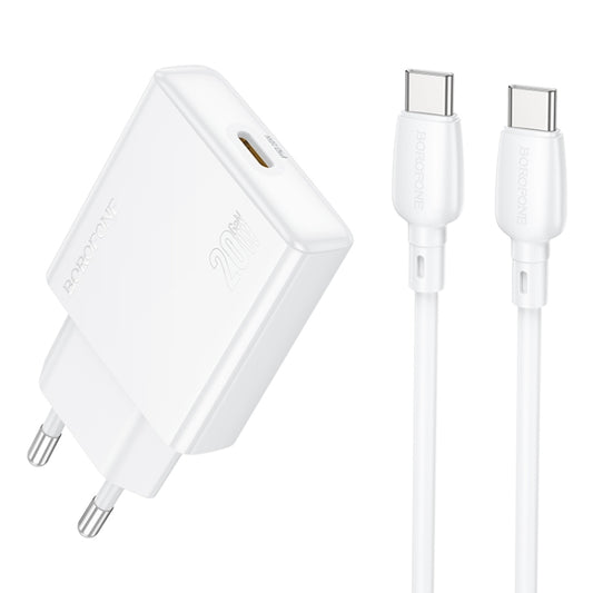BOROFONE BN23 PD 20W Type-C Charger with 1m Type-C to Type-C Cable Set, Plug Type:EU Plug(White) - USB Charger by Borofone | Online Shopping South Africa | PMC Jewellery | Buy Now Pay Later Mobicred