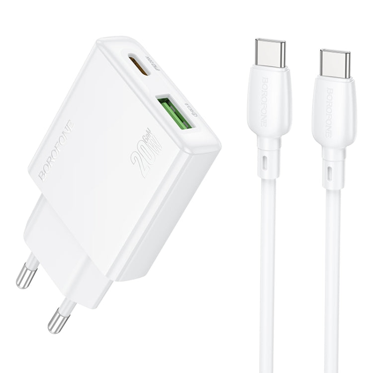 BOROFONE BN24 PD 20W USB, Type-C Charger with 1m Type-C to Type-C Cable Set, Plug Type:EU Plug(White) - USB Charger by Borofone | Online Shopping South Africa | PMC Jewellery | Buy Now Pay Later Mobicred
