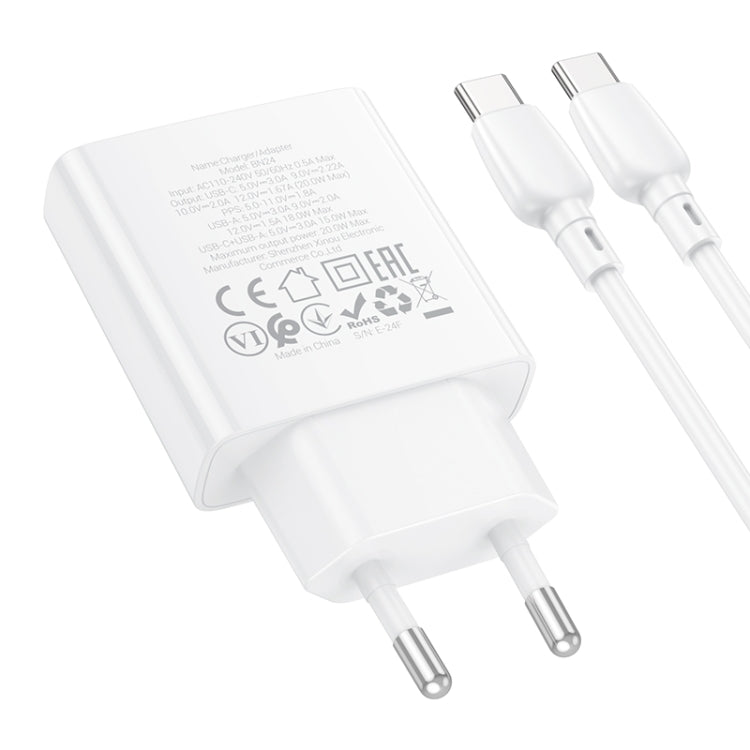 BOROFONE BN24 PD 20W USB, Type-C Charger with 1m Type-C to Type-C Cable Set, Plug Type:EU Plug(White) - USB Charger by Borofone | Online Shopping South Africa | PMC Jewellery | Buy Now Pay Later Mobicred