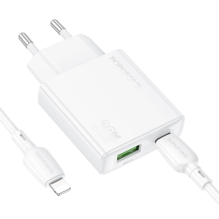 BOROFONE BN25 PD 30W USB, Type-C Charger with 1m Type-C to 8 Pin Cable Set, Plug Type:EU Plug(White) - USB Charger by Borofone | Online Shopping South Africa | PMC Jewellery | Buy Now Pay Later Mobicred