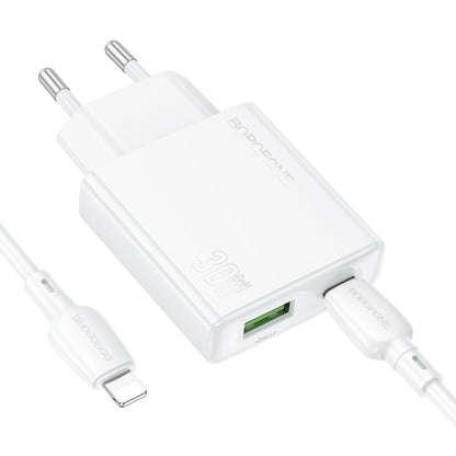 BOROFONE BN25 PD 30W USB, Type-C Charger with 1m Type-C to 8 Pin Cable Set, Plug Type:EU Plug(White) - USB Charger by Borofone | Online Shopping South Africa | PMC Jewellery | Buy Now Pay Later Mobicred