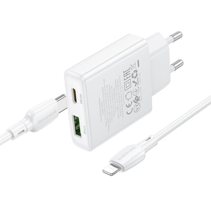 BOROFONE BN25 PD 30W USB, Type-C Charger with 1m Type-C to 8 Pin Cable Set, Plug Type:EU Plug(White) - USB Charger by Borofone | Online Shopping South Africa | PMC Jewellery | Buy Now Pay Later Mobicred