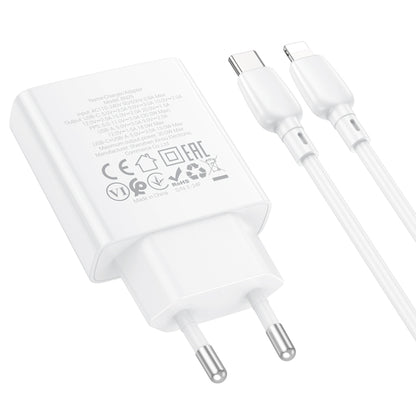 BOROFONE BN25 PD 30W USB, Type-C Charger with 1m Type-C to 8 Pin Cable Set, Plug Type:EU Plug(White) - USB Charger by Borofone | Online Shopping South Africa | PMC Jewellery | Buy Now Pay Later Mobicred