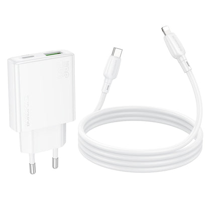 BOROFONE BN25 PD 30W USB, Type-C Charger with 1m Type-C to 8 Pin Cable Set, Plug Type:EU Plug(White) - USB Charger by Borofone | Online Shopping South Africa | PMC Jewellery | Buy Now Pay Later Mobicred