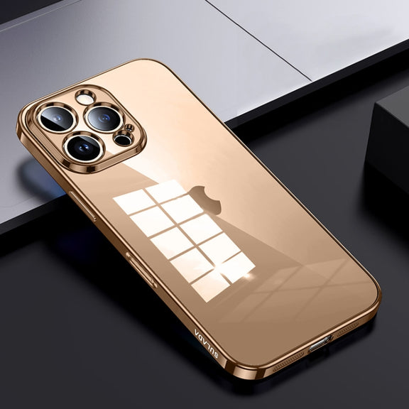 For iPhone 16 Pro SULADA Shine Through Series Plating TPU Transparent Phone Case(Gold)
