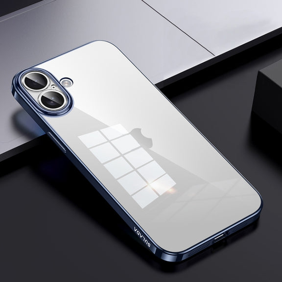 For iPhone 16 SULADA Shine Through Series Plating TPU Transparent Phone Case(Titanium Blue)
