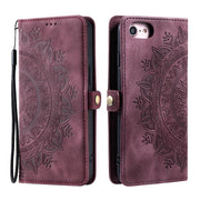 For iPhone 16e Skin Feel Totem Embossed Leather Phone Case(Wine Red)