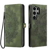For Samsung Galaxy S25 Ultra 5G Skin Feel Totem Embossed Leather Phone Case(Deep Green)