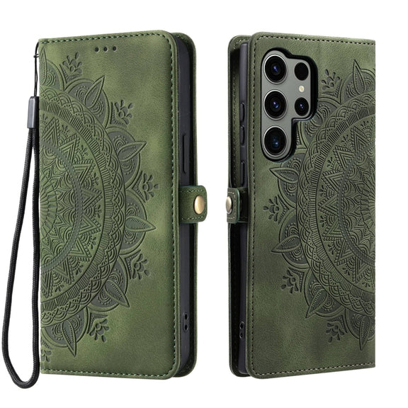 For Samsung Galaxy S25 Ultra 5G Skin Feel Totem Embossed Leather Phone Case(Deep Green)