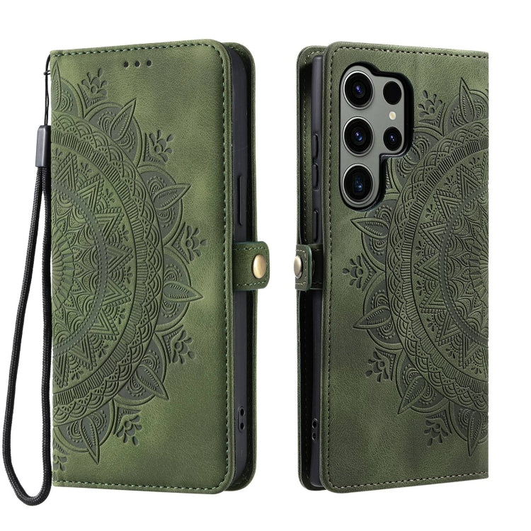 For Samsung Galaxy S25 Ultra 5G Skin Feel Totem Embossed Leather Phone Case(Deep Green)