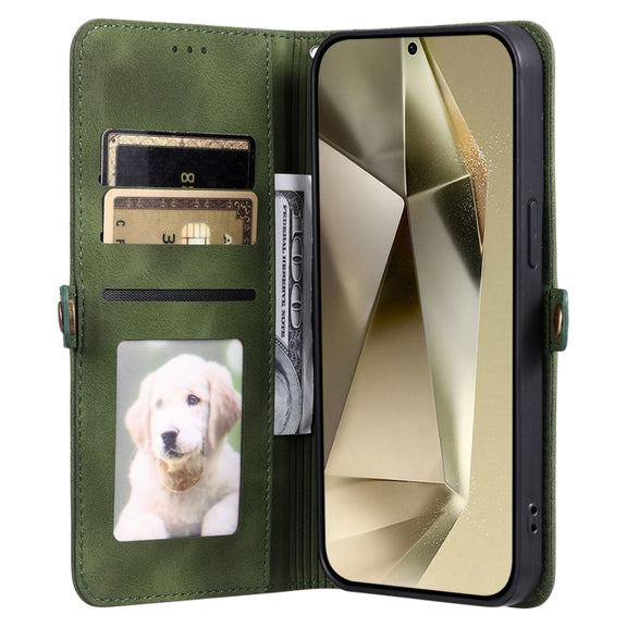 For Samsung Galaxy S25 5G Skin Feel Totem Embossed Leather Phone Case(Deep Green)