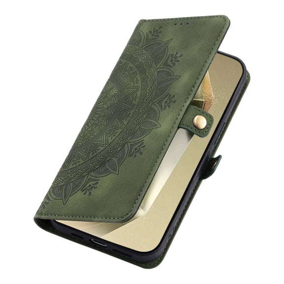 For Samsung Galaxy S25 5G Skin Feel Totem Embossed Leather Phone Case(Deep Green)