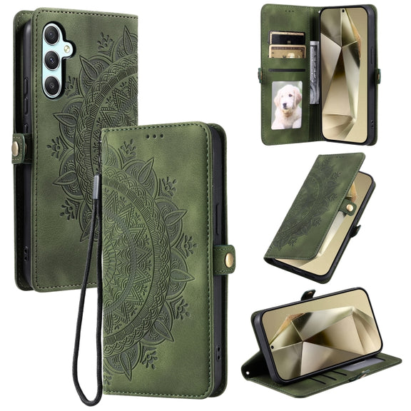 For Samsung Galaxy S25 5G Skin Feel Totem Embossed Leather Phone Case(Deep Green)