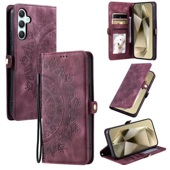 For Samsung Galaxy S25+ 5G Skin Feel Totem Embossed Leather Phone Case(Wine Red)